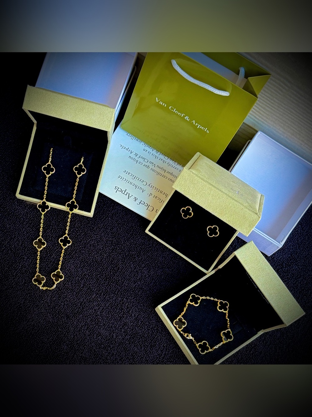 Van Cleef & Arpels Vintage Alhambra Onyx Black & 18K Yellow Gold Set - NEW!